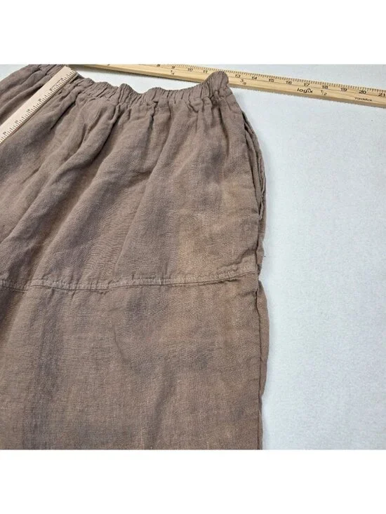 Pure Match Womens 100% Linen Cropped Pants Small Brown Relaxed Fit Elastic Waist - Picture 6 of 6